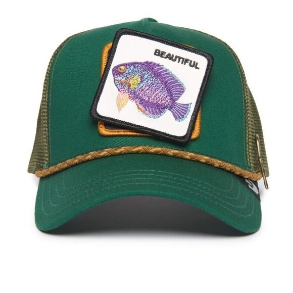 Goorin Bros The Farm Trucker Hat‎ Broken Camera Beautiful Fish OS Green Nwt - Picture 1 of 9